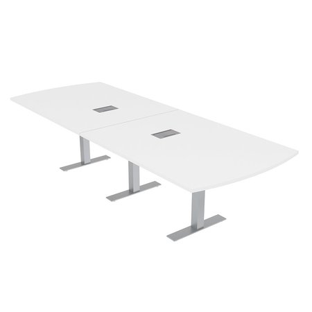 SKUTCHI DESIGNS 12Ft Modular Arc Rectangle Conference Table with Data And Electric, 12 Person Table, White HAR-AREC-46X143-T-ELEC-XD09